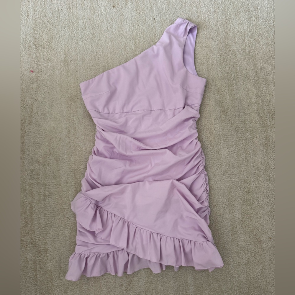 Lavender One shoulder Ruffle Dress